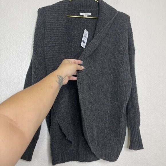 American Eagle Sweater XS/S Cardigan Open Knit Gray Long Sleeve Soft AF Longline - Picture 8 of 10